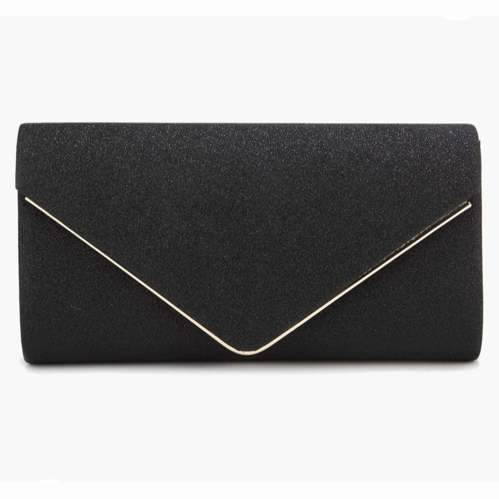 Black faux leather hand clutch